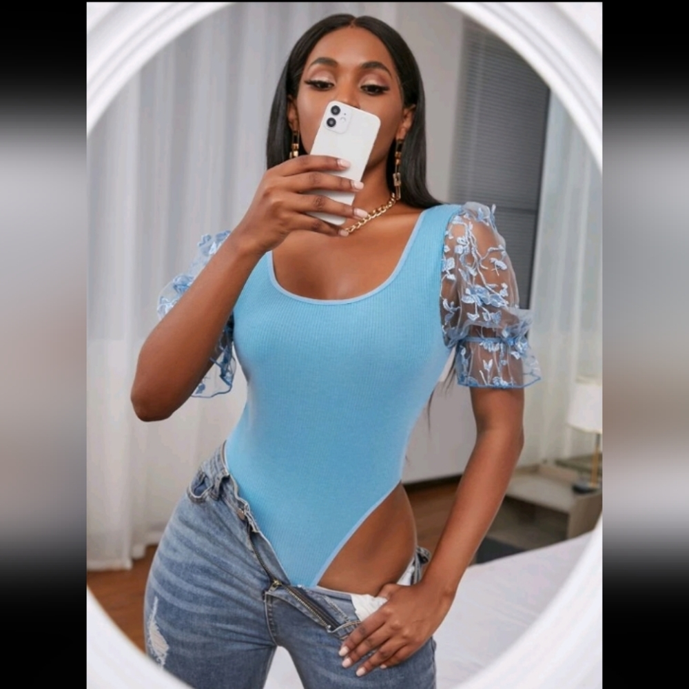 Blue Floral Bodysuit